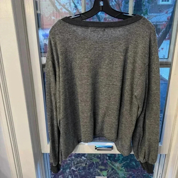 Project Social T Women's Grey Drop Shoulder Scoop Neck Long Sleeve Sweater Sz L - Picture 2 of 8